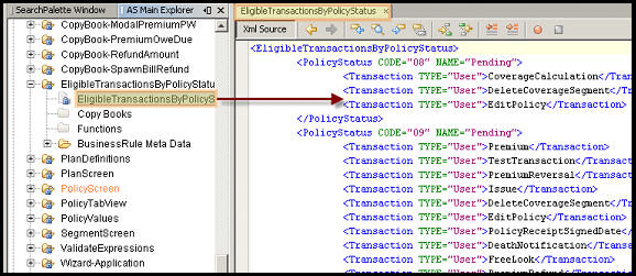 XML Source of the EligibleTransactionByPolicyStatus business rule