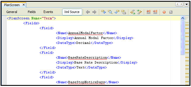 XML tab of the Plan Screen business rule