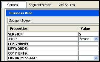 General pane on Segment screen