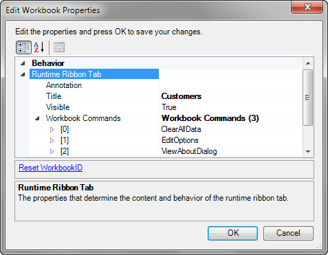Workbook Properties for Runtime Ribbon tab