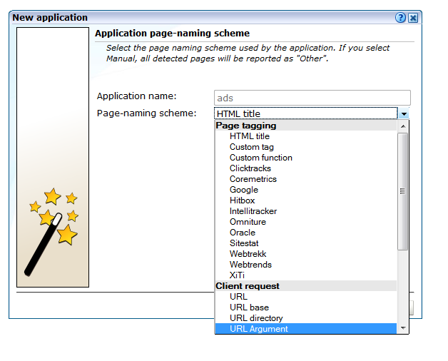 「新規アプリケーション」ダイアログ