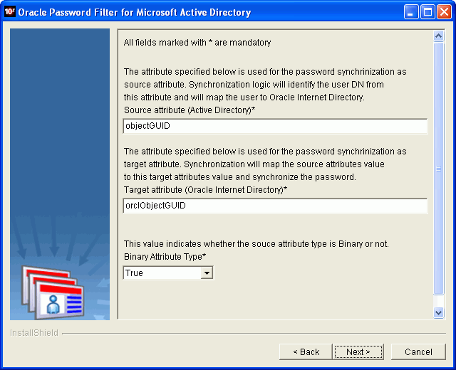 Oracle Password Filter for ADのインストーラ画面