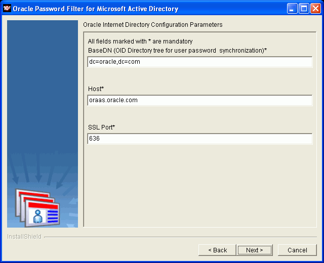 Oracle Password Filter for ADのインストーラ画面