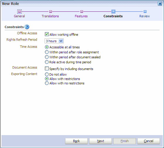 New Role wizard, Constraints page