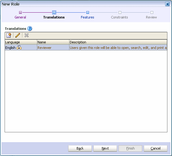 New Role wizard, Translations page