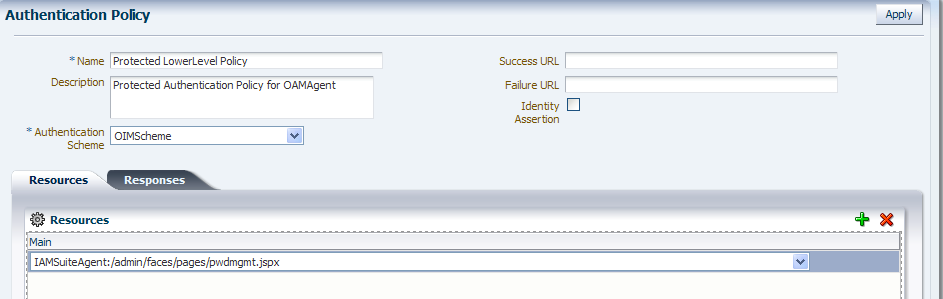 Authentication Policy and Resources Page