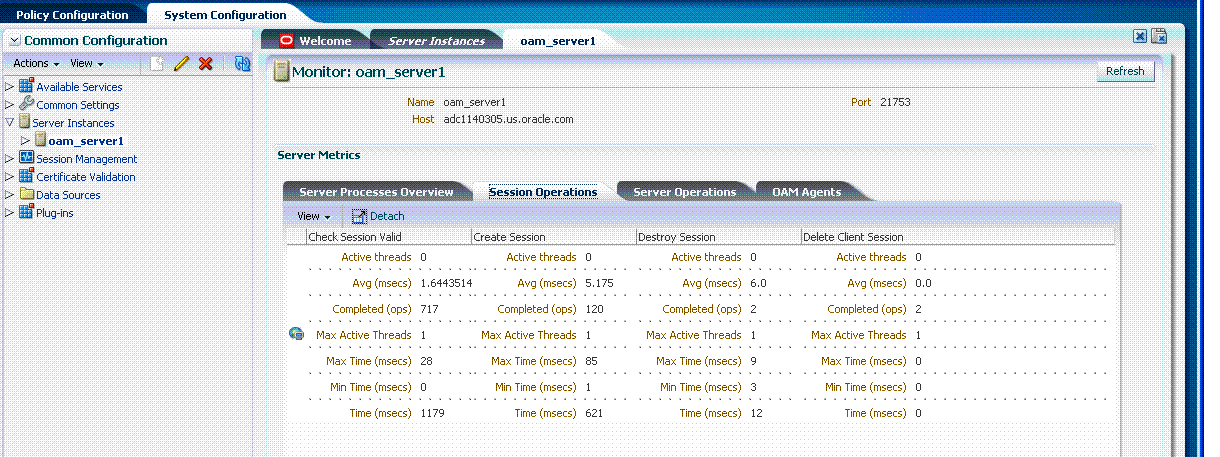 Session Operations Monitoring Page