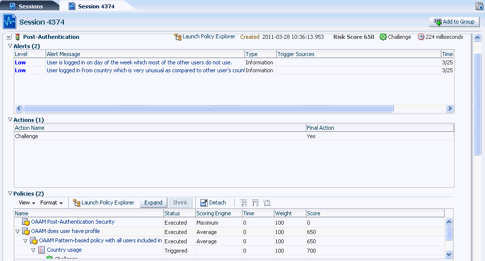 チェックポイントが展開されたセッション詳細が示されています。