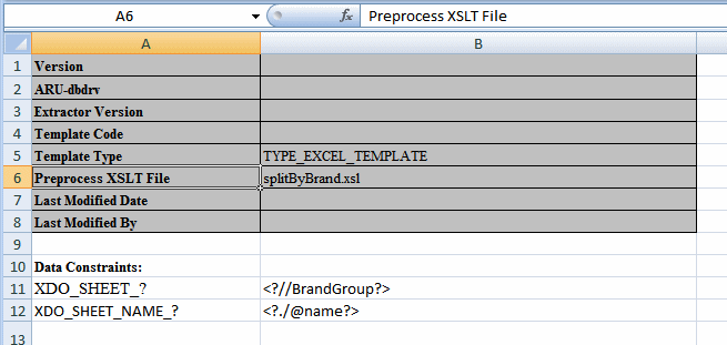 ブランドによる分割を行うためのXDO_METADATAシートの例