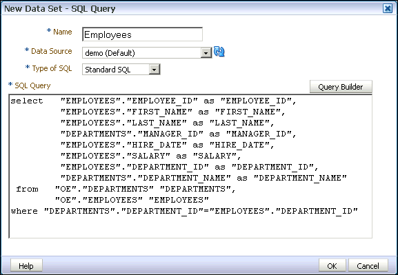 「データ・セットの作成 - SQL」ダイアログ