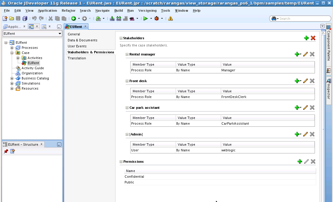 この図は、Case Management Editorの「ステークホルダー」タブを示しています。