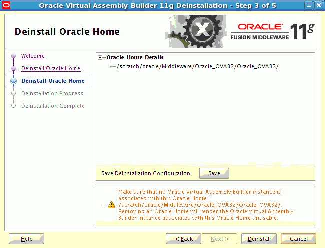 「Oracleホームのアンインストール」ページ