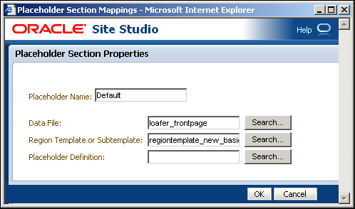 「Placeholder Section Mapping」ダイアログ