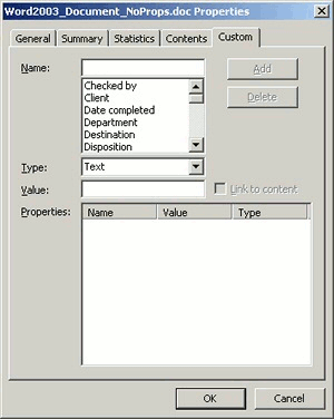 カスタム・プロパティがないWord 2003ドキュメントを示す図