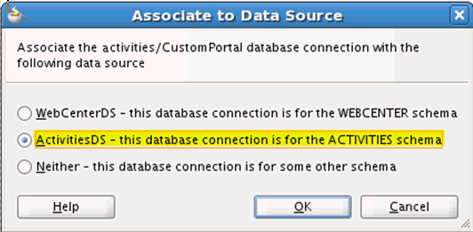 Associate to Data Source Dialog - ActivitiesDS