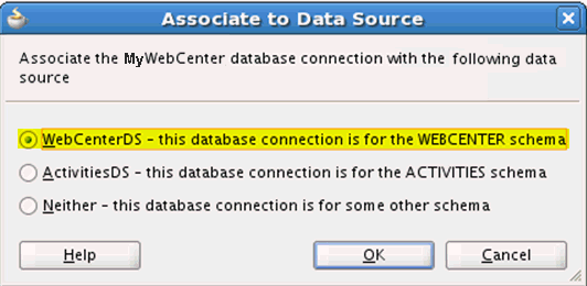 Associate to Data Source Dialog - WebCenterDS