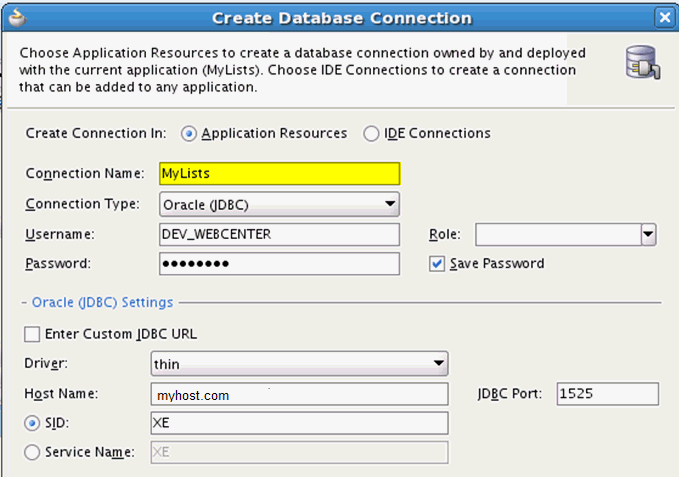 Connection Name - WebCenter/CustomPortal