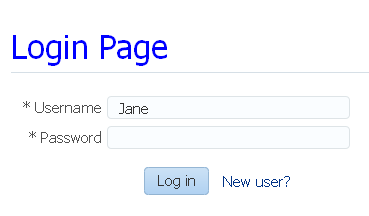 「ユーザー名」フィールドに名前が移入された「ログイン・ページ」