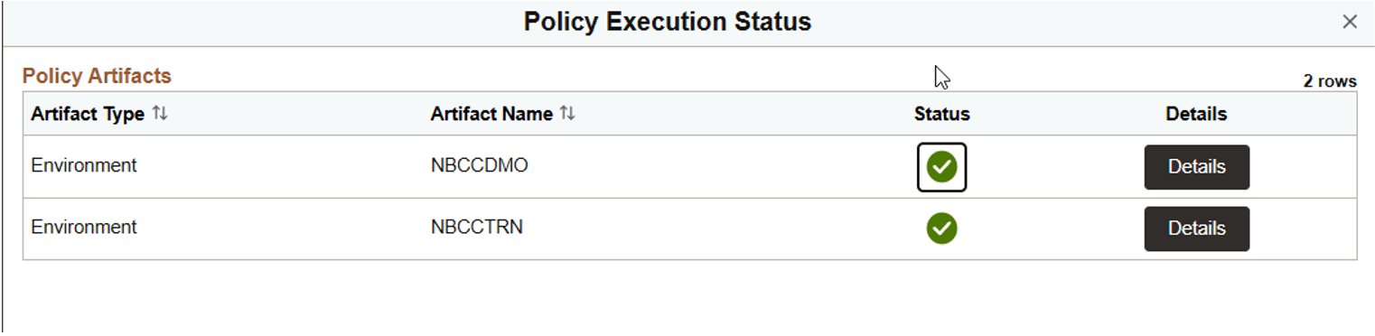 NBCC Policy Manager execution status page