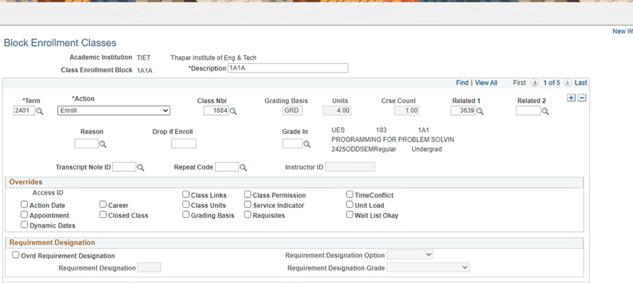 Block Enrollment Students page