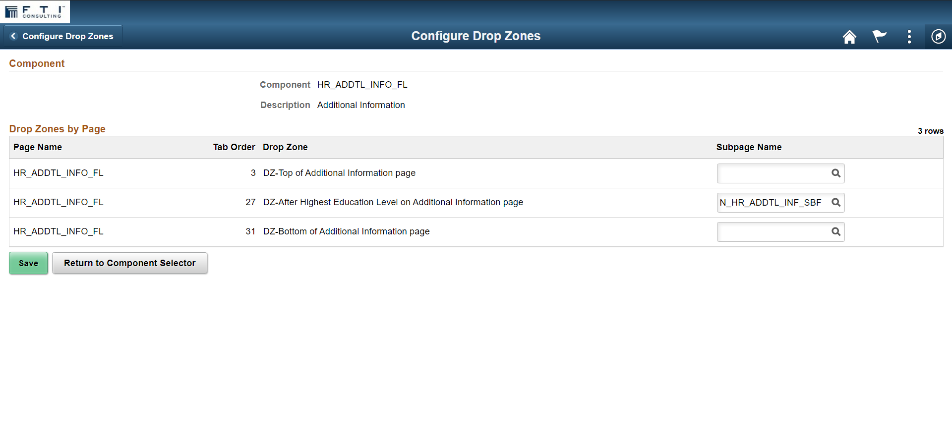 Configure Drop Zones page