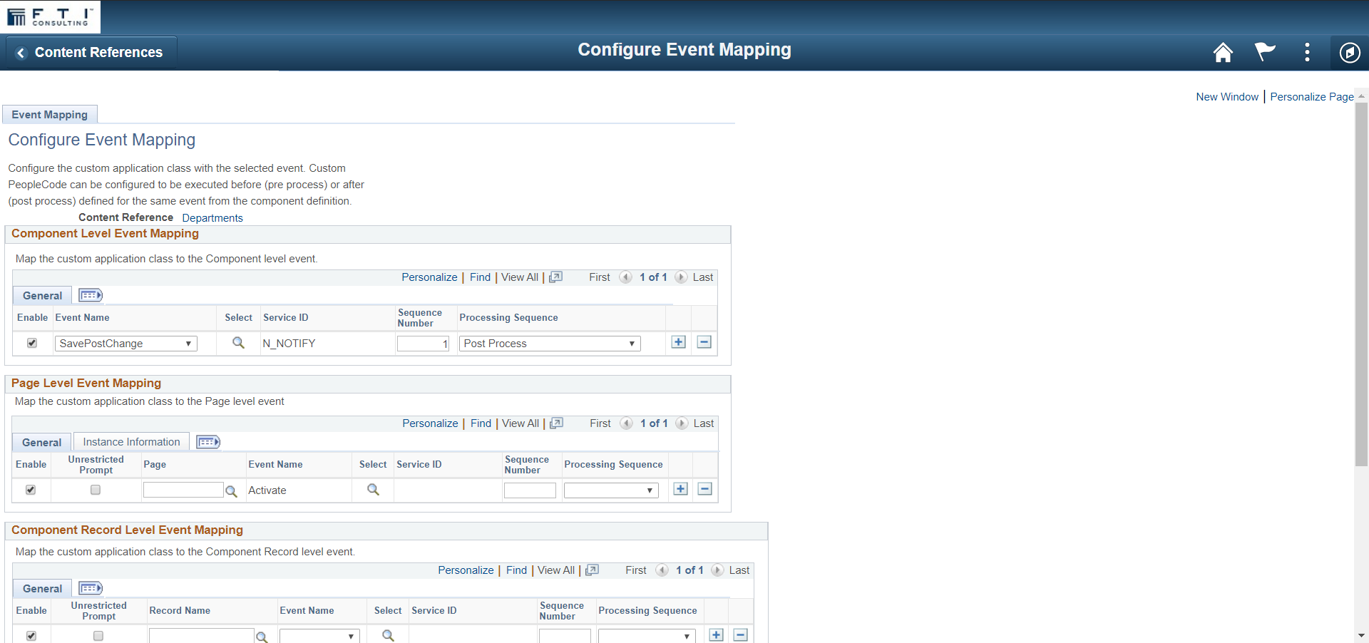 Configure Event Mapping page