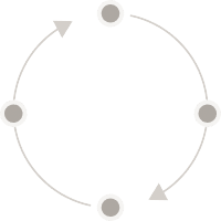 Arrows pointing in circle with four points on the circle