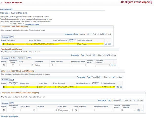 configure event mapping