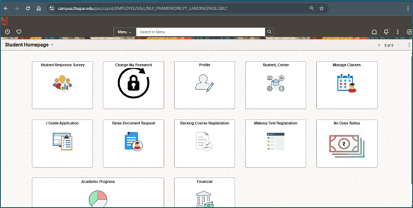 Student Homepage with the Manage Classes tile