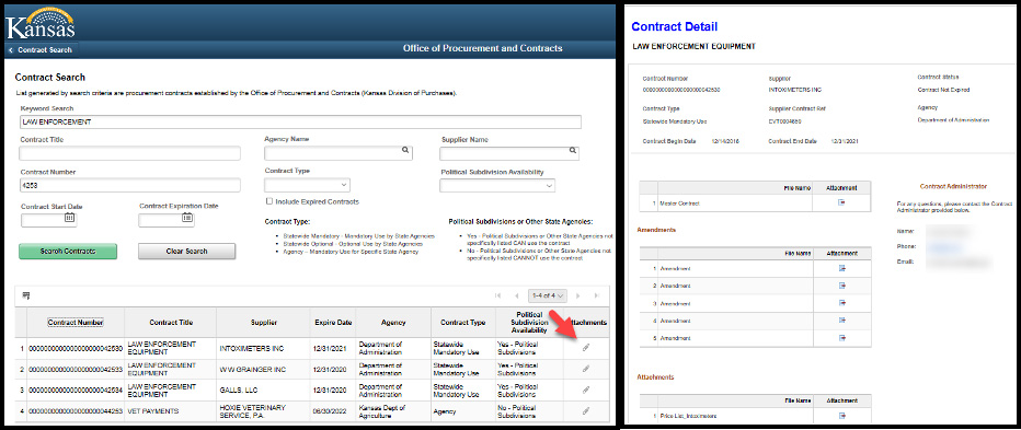 Contract Search and Contract Details pages