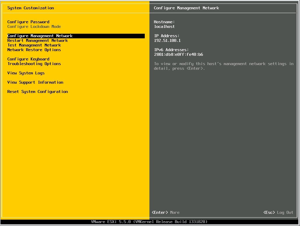 image:Figure showing the Configure Management Network menu                                     option
