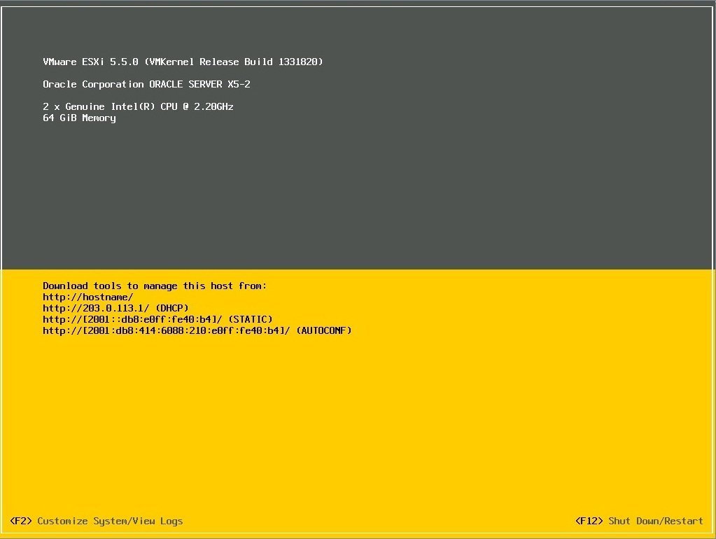image:Figure showing VMware ESXi 5.5 Technology software                                     screen