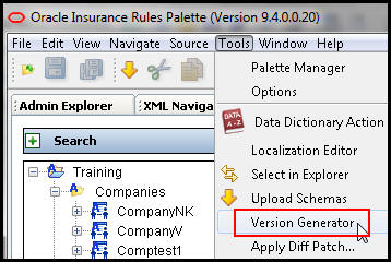 Version Generator option on the Tools menu