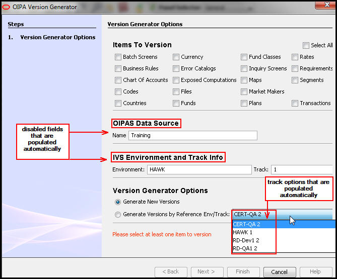 Version Generator window in Rules Palette