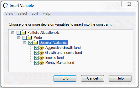 Insesrt Variable dialog box.
