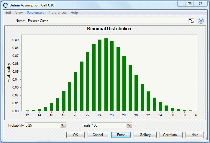 Esta figura muestra el cuadro de diálogo Distribución binomial.