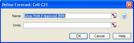 「定義預測」對話方塊會顯示必須使用的預測名稱。