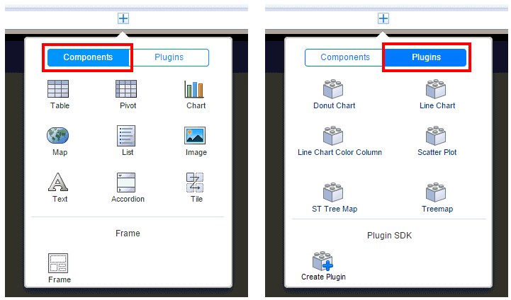Component and Plugin tabs