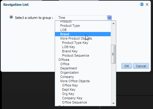 Selecting a column to form the first level of navigation