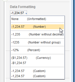 Data formatting options