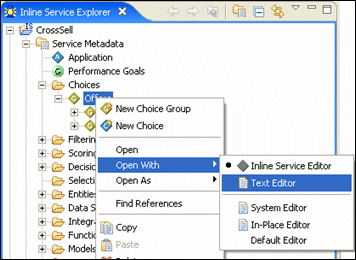 Shows Open With > Text Editor menus in Decision Studio. Shows Open With > Text Editor menus in Decision Studio.