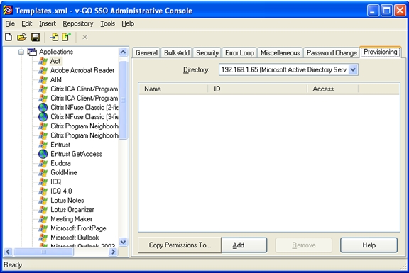 Provisioning tab in the Admininistrative Console