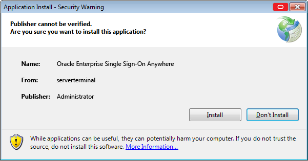 Security warning during Anywhere installation