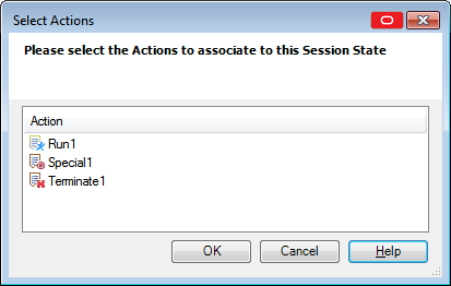 Kiosk Managerの「Select Actions」ダイアログ