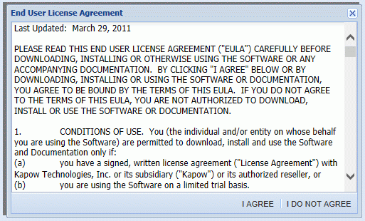 Screenshot of the License Agreement with I Agree enabled