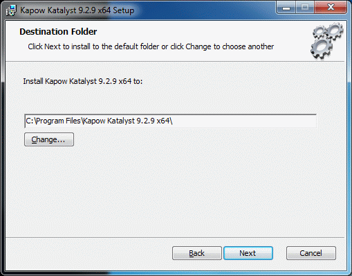 Screenshot of the destination folder with the default installation path