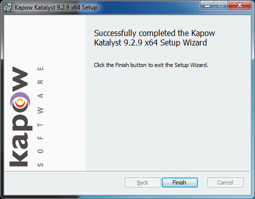 Screenshot of completed installation with Finish button enabled