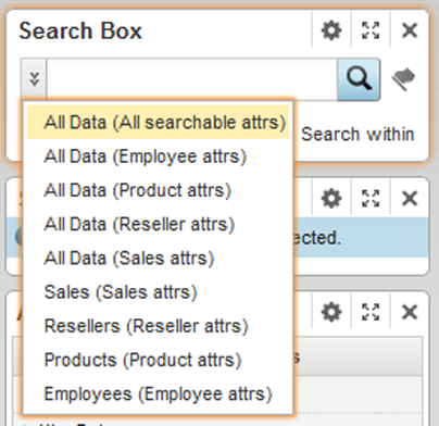 「検索ボックス」コンポーネントの検索オプション・ドロップダウン・リスト