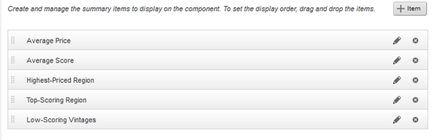 「サマリー棒」編集ビューの「サマリー・アイテム」タブ