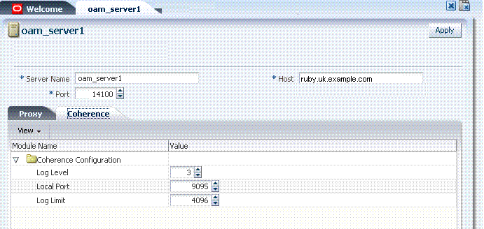 「コヒーレンス」ページと個々のOAMサーバーの値